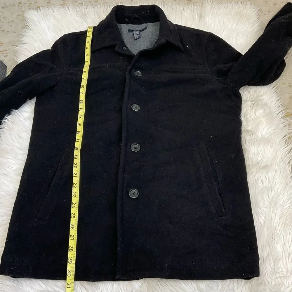 J.Crew Black Stretch Wool Felt Collared Button Up Blazer Jacket 50567 Size Small